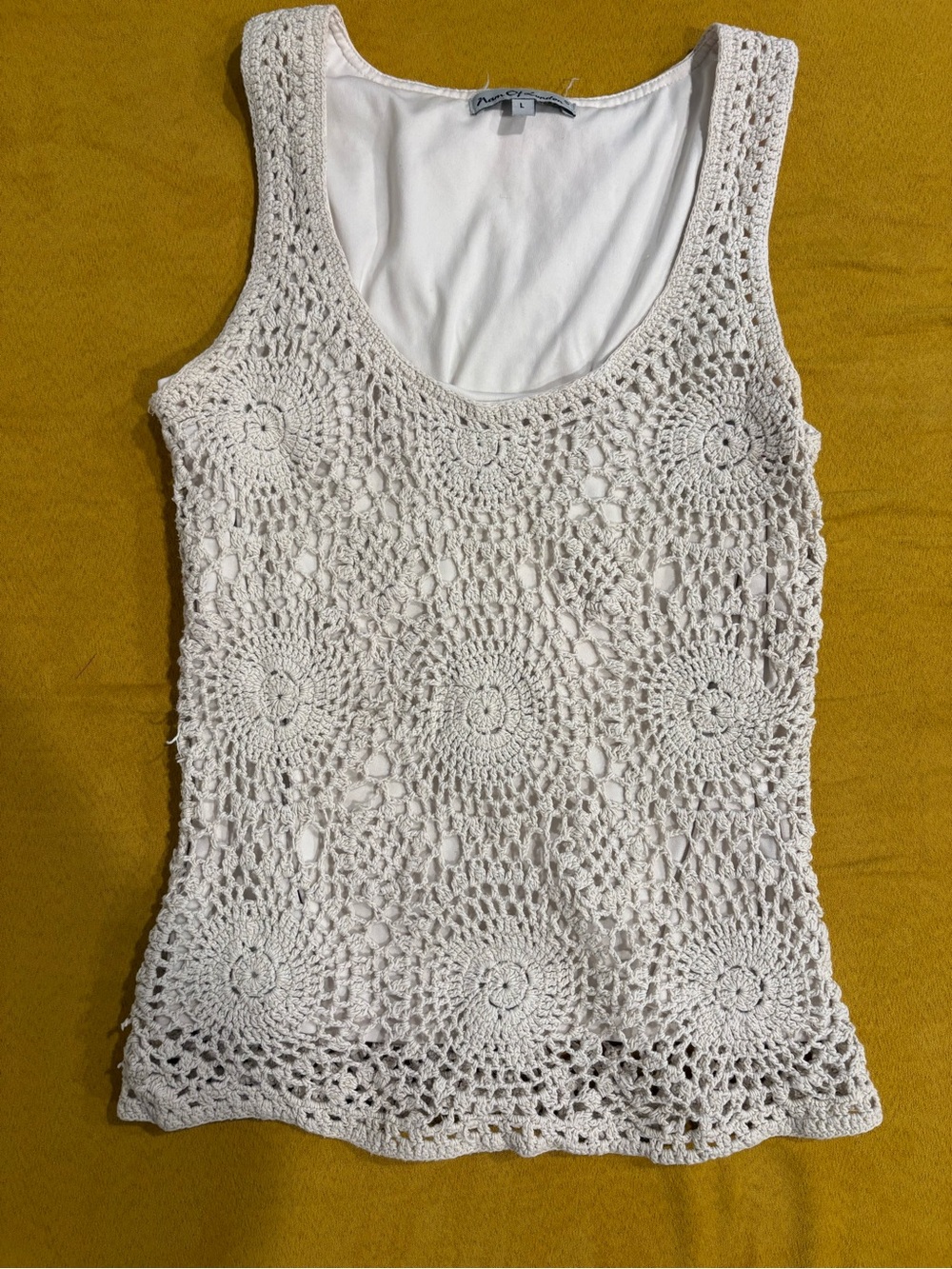 Crochet Tank Top - Cream Lace Overlay with lining